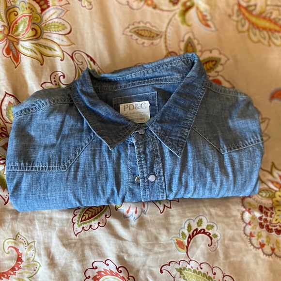 Pearl snap Mens denim shirt Long sleeve xl - Picture 3 of 4